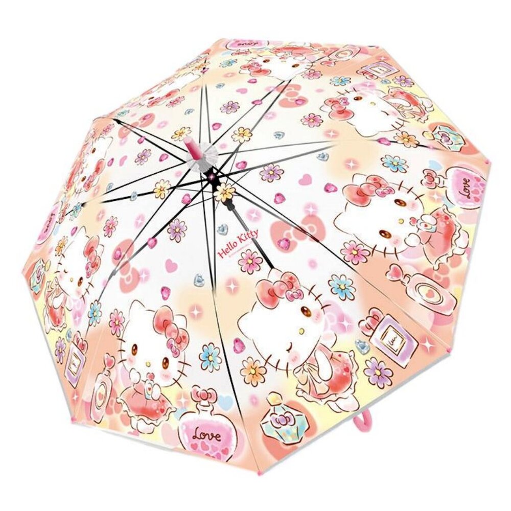 NEW Sanrio Hello Kitty Transparent Auto Open 8 Fiberglass Ribs Stick Umbrella.